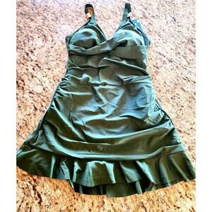 NEW Blooming Jelly One Piece Swimsuit Olive Green Medium Full Coverage Cross Top